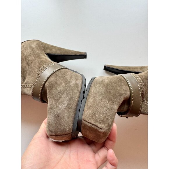 PROENZA SCHOULER Peat Suede Leather Moto Biker Platform Ankle Boots, Size 37.5 - Picture 11 of 16